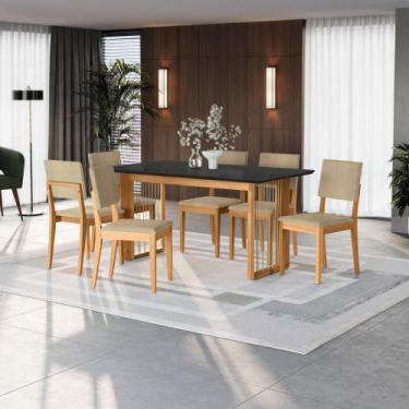 Imagem de Conjunto Sala de Jantar Dora em Madeira Maciça 6 Cadeiras Boucle Bege 