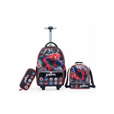 Imagem de Kit Mochila Spider Man Rodinha Estojo Lancheira Escolar Marvel Infanti