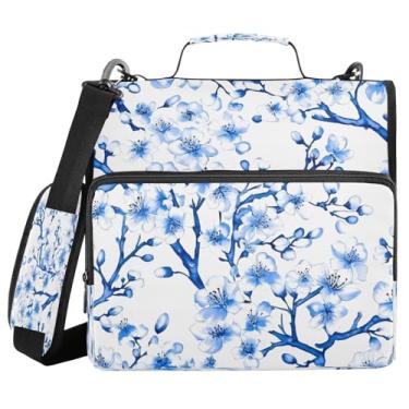 Imagem de STAYTOP Fichário de 3 anéis com zíper Blue Cherry Blossoms com alça de ombro, anéis D de 3,8 cm, material escolar e de escritório