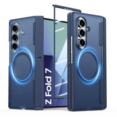 Imagem de Vividarm Capa para Galaxy Z Fold 7 com suporte, compatível com MagSafe, protetor de tela integrado [proteção de dobradiça] [proteção de dobradiça] capa de telefone fina translúcida à prova de choque