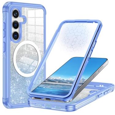 Imagem de Hensione Capa para Galaxy S24 Plus, compatível com MagSafe, capa magnética com glitter integrado, protetor de tela de vidro temperado 9H, capa protetora à prova de choque para Samsung Galaxy S24 Plus