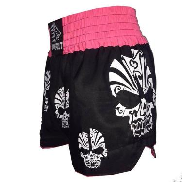 Imagem de Calção Short Muay Thai / Kickboxing  Multi Caveira - Preto/Rosa- Uppercut-Unissex