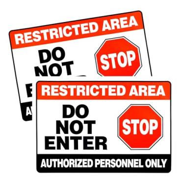 Imagem de Adesivos de sinalização de área restrita não entre apenas pessoal autorizado, pacote com 2 placas de parada de 25 x 17 cm, adesivos de advertência à prova d'água de vinil autoadesivo premium, à prova