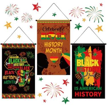 Imagem de Tegeme 3 peças bandeira preta do mês da história negra bandeira de porta do mês da história negra decoração pendurada afro-americana para festa, feriado, exterior, interior 11,8 x 19,7 polegadas