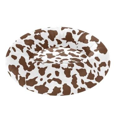 Imagem de SEHANY Cama de cachorro com estampa de vaca marrom, removível e lavável, pequena, redonda, cama de gato fofa, super macia, confortável para animais de estimação com fundo antiderrapante para cães
