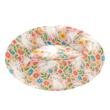 Imagem de SEHANY Cama de cachorro com estampa de gatos fofos, removível e lavável, pequena, redonda para gatos, cama fofa super macia para animais de estimação com fundo antiderrapante para cães pequenos e