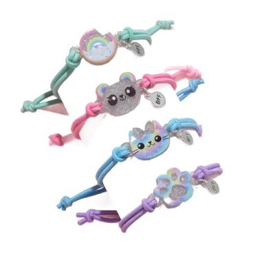 Imagem de COLORFUL BLING Linda pulseira com contas de dinossauro adorável conjunto de pulseiras BFF para mulheres, ajustável, esmaltado, borboleta, gato, pata, coração, arco-íris, berloque, pulseira trançada