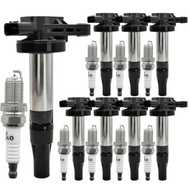 Imagem de OYEAUTO Bobinas de ignição com velas de ignição de irídio conjunto de 8 UF519 compatível com Jaguar Land Rover Range Rover LR3 S-Type XF XJ8 XJR XK8 XKR 4.2L 4.4L V8