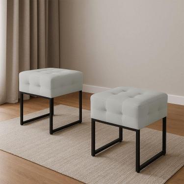 Imagem de Puff Sala Decorativo Industrial Kit 2 Elisa Veludo Cinza D03 - D'rossi