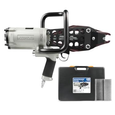 Imagem de Woodpecker PFC50 Pistola de anel de porco pneumática de calibre 11 de 1-3/10.2 cm (45 mm) com diâmetro de fechamento de 12 mm a 13 mm, ferramenta de alicate de encaixe grande para gaiola de gabião e