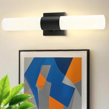 Imagem de Kalium Luminária de parede para banheiro, luzes modernas de 53 cm com persiana de vidro fosco, arandelas internas, lâmpadas de decoração de parede para banheiros, sala de estar, escadas, quarto (preto