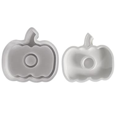 Imagem de Molde de silicone de abóbora – Moldes de sabão de abóbora para Dia das Bruxas 2 em 1 | Bandeja de fabricação reutilizável, molde de suporte de vela para Dia de Ação de Graças, sabonete, outono