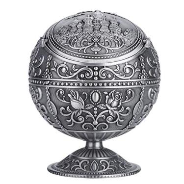 Imagem de HEEPDD Cinzeiro de Arte Vintage, Bola Redonda de Metal Elegante Com Caixa de Armazenamento Multifuncional de Escultura Requintada e Decoração para Hotéis Domésticos e Clubes de Alto (castelo de lata)