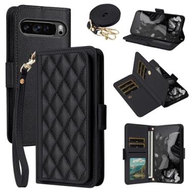 Imagem de Dibosom Capa carteira para Google Pixel 9/9 Pro 5G Argyle com alça de pulso/ombro compartimentos para cartões, bolsa flip de couro PU, suporte minimalista acolchoado para celular Pixel9 9Pro Nine