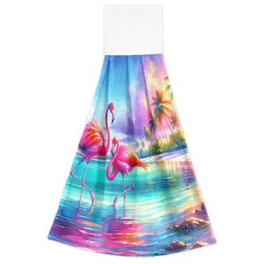 Imagem de Toalhas de mão para pendurar em aquarela flamingos de praia para cozinha conjunto de 2 toalhas de forno altamente absorventes, toalha de cozinha para decoração de casa 45 x 35 cm