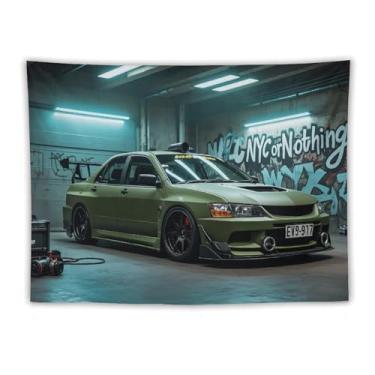 Imagem de HouLaiZhe JDM Tapeçaria de carro Jdm Lancer modificado carro esportes pendurar na parede quarto decoração de casa tapeçarias estética piquenique decoração de parede arte de parede para dormitório sala