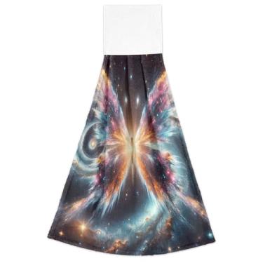 Imagem de Toalhas de mão de cozinha com laço para pendurar estética colorida borboleta animal toalha de banho conjunto de 2, absorvente macio bonito cozinha decoração de banheiro, 18,2 x 14 polegadas