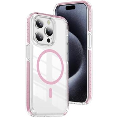 Imagem de LEMAXELERS Capa magnética para iPhone 16 Pro Max, compatível com Magsafe Capa protetora de grau militar à prova de choque antiamarelamento fina transparente para iPhone 16 Pro Max 6,9 polegadas, rosa