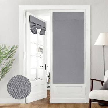 Imagem de HOMEIDEAS Cortinas de porta francesas blackout 100% cinza escuro, cortinas de janela de porta de privacidade, persianas escurecidas de 76 x 168 cm, persianas com isolamento térmico para quarto, 1