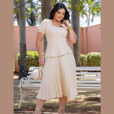 Imagem de Vestido midi arrumado elegante e confortável. Modelagem que valoriza a