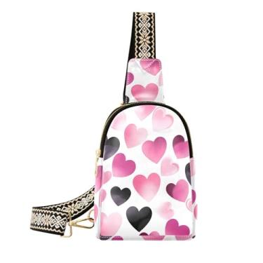 Imagem de CEBUGI Bolsa tiracolo de couro pequena com corações para mulheres, pochete transversal para trilhas, viagens ao ar livre