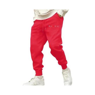 Imagem de Calças De Moletom Masculinas Pretas Com Bolsos, Cintura Elástica, Esta