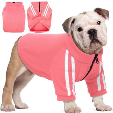 Imagem de PUMYPOREITY Moletom esportivo com zíper para cães, design fácil de colocar para cabeças grandes, buldogues franceses e ingleses, Pitbulls, moletom confortável para caminhadas de primavera/outono, rosa