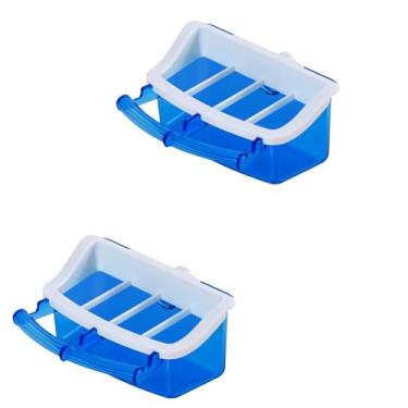 Imagem de 2 tigelas de comida para gaiola de pássaros, dispensador de água para pássaros, alimentador de plástico para papagaio pequeno, periquito, periquito, calopsita (azul)