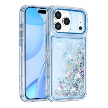 Imagem de Tikoo Capa projetada para iPhone 17 Pro com glitter líquido, proteção de nível militar 3 em 1 e areia movediça brilhante, transparente antiamarelamento para iPhone 17 Pro de 6,3 polegadas (azul)