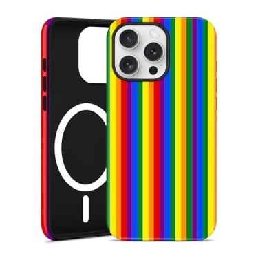 Imagem de Jusy Capa de telefone listrada compatível com MagSafe para iPhone 16 Pro, LGBT-Q Pride Rainbow Magnetic Soft TPU e capa protetora de policarbonato rígido para mulheres e meninas (fosco) - arco-íris
