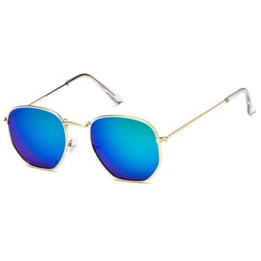 Imagem de Óculos de Sol Pequenos Unissex em Metal com Cores Vibrantes, Proteção UV400, Ideais para Esportes ao Ar Livre, Corrida e Ciclismo, Lentes Espelhadas Douradas e Verdes