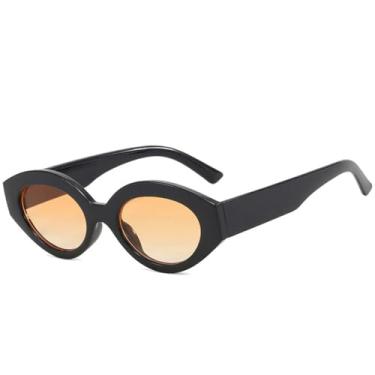 Imagem de Óculos de Sol Feminino Oval com Armação Pequena e Proteção UV400 para Esportes ao Ar Livre, Corrida e Ciclismo, Preto e Amarelo