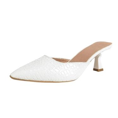 Imagem de Sapato feminino sem cadarço com bico fino, salto alto, casual, elegante, para uso noturno, Branco, 34
