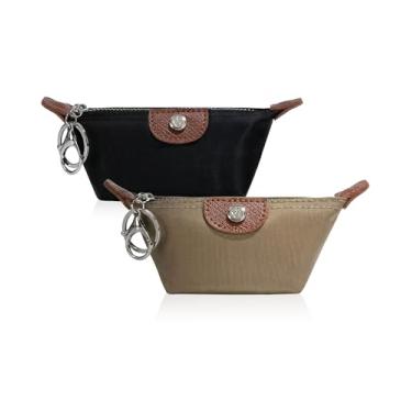 Imagem de 2 peças mini mochila de maquiagem chaveiro para mulheres menina pequena bolsa de moedas de nylon bolsa pequena bolsa chaveiro bolsa chaveiro bolsa com zíper cartão de dados organizador de cabo (cáqui