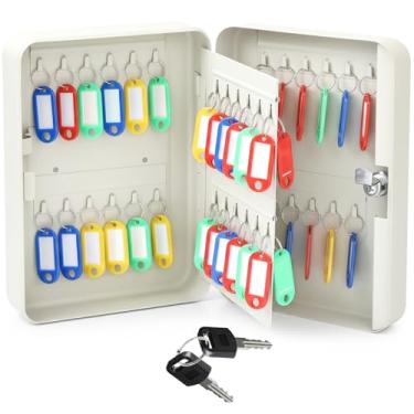 Imagem de Ripeng Caixa de bloqueio de chave de 48 chaves, suporte de segurança de armário de aço com etiquetas e ganchos, organizador de chaves, armazenamento seguro de parede para carro, escritório, hotel