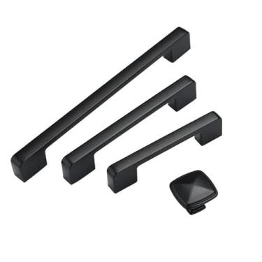 Imagem de Puxadores de armário de cozinha de liga de alumínio preto puxadores de gaveta de armário puxadores de porta de guarda-roupa ferragens de móveis 1 peça (preto 96 mm)