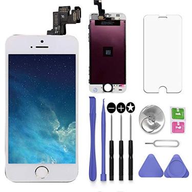 Imagem de SNIDII Compatível com iPhone SE Tela LCD de substituição branca 10.2 cm conjunto completo 3D Touch LCD Display digitalizador moldura substituição com kit de ferramentas de reparo, protetor de tela