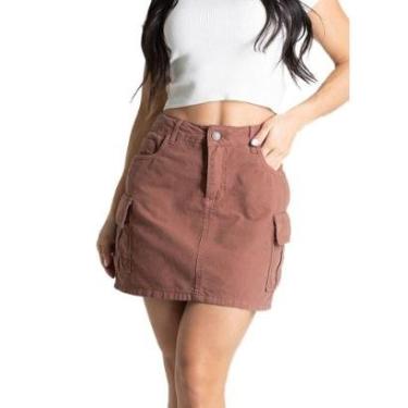 Imagem de Saia Sarja Sawary Cargo - 280355 - MARROM 44-Feminino