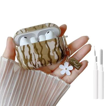 Imagem de MINSCOSE Capa para AirPods Pro 3ª geração (2025), design de estampa de listras camufladas legais com chaveiro floral, capa protetora de TPU macio à prova de choque com kit de limpeza para Airpods Pro