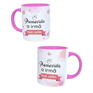 Imagem de Caneca Promovida a Irmã Mais Velha 340ml em Porcelana Premium | Caneca Infantil Delicada | Presente Criativo para Anúncio de Gravidez e Chegada de Irmão (ROSA)