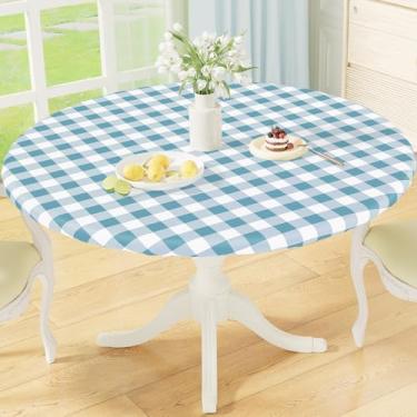Imagem de misaya Toalha de mesa redonda ajustada com borda elástica, capa de toalha de mesa de flanela de vinil à prova d'água xadrez búfalo serve para mesas redondas de 91 a 112 cm para jantar, ao ar livre