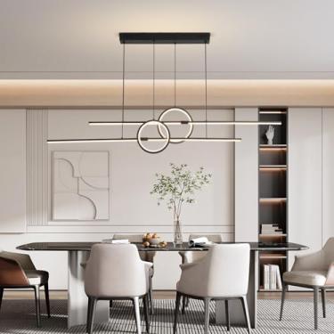 Imagem de Luminária pendente LED moderna para mesa de jantar, com intensidade regulável, design linear simples e controle remoto. Ideal para sala de jantar, cozinha e escritório (preta).