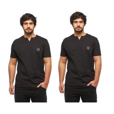 Imagem de Kit com 02 camisetas basicas wooks masculina gola portuguesa - wc3, Pr