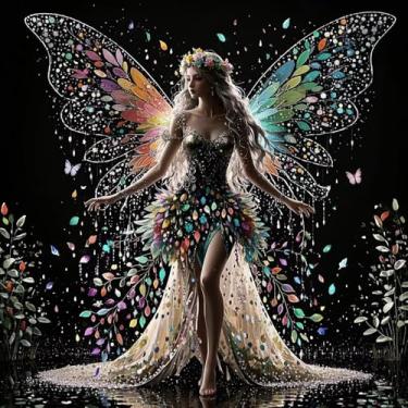 Imagem de UOAIUDT Kits de pintura colorida com asas de anjo de fadas de diamante para adultos 5D pinturas de diamante de anjo para iniciantes pintura faça você mesmo arte de diamante para decoração de parede de