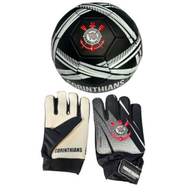 Imagem de Luva De Goleiro Infantil DRB + Bola Corinthians, Preto, 5