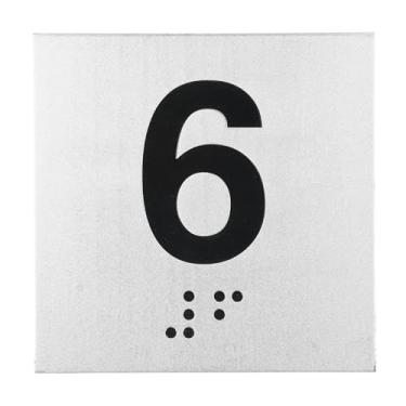 Imagem de PATIKIL Placa de número de sala de exames, placa número 6 de 10 cm x 10 cm com identificação autoadesiva em braille e tátil para assistência de escritório no centro de teste, preto em prata