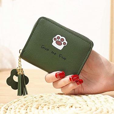 Imagem de Generic Carteira feminina clássica com zíper para porta-cartões de garra de gato de poliuretano (verde)