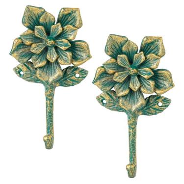 Imagem de Sungmor Conjunto de 2 ganchos vintage de flores de ferro fundido, ganchos de parede florais verdes rústicos para casacos, chapéus e toalhas, cabides decorativos montados na parede para entrada