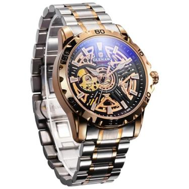 Imagem de GLENAW Relógios masculinos automáticos masculinos - mostrador esqueleto com corda automática, relógios masculinos mecânicos cinéticos, relógio masculino à prova d'água 30 m de aço inoxidável para