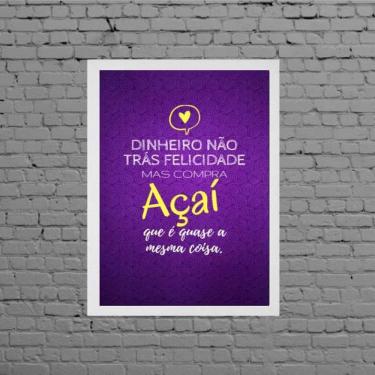 Imagem de Quadro Decorativo Açaí Felicidade 45X34Cm Moldura Branca